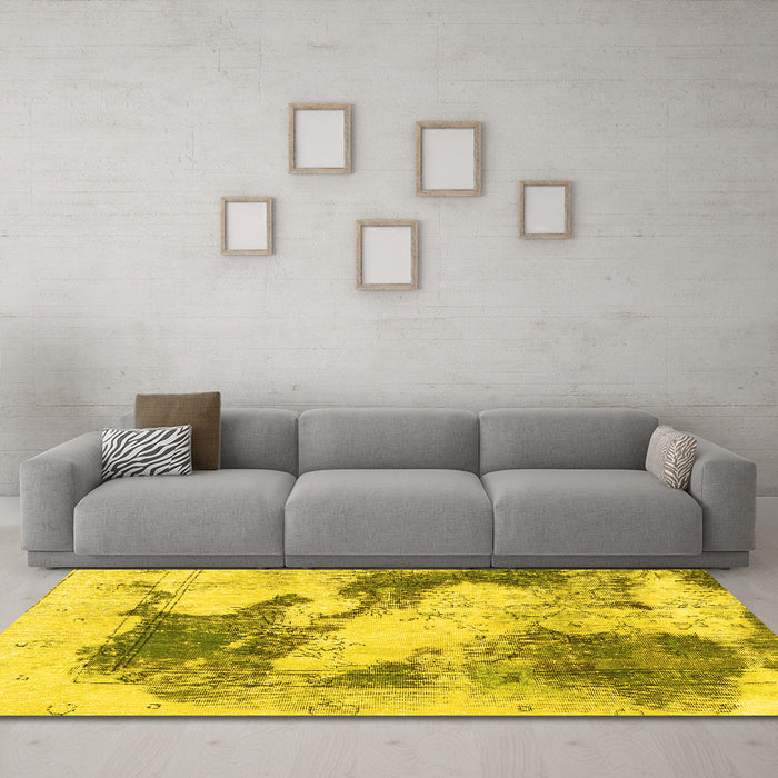 Machine Washable Abstract Yellow Modern Rug in a Living Room, wshabs1935yw