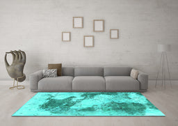 Machine Washable Abstract Turquoise Modern Area Rugs in a Living Room,, wshabs1935turq