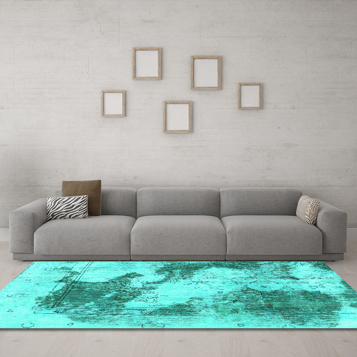 Machine Washable Abstract Turquoise Modern Area Rugs in a Living Room,, wshabs1935turq
