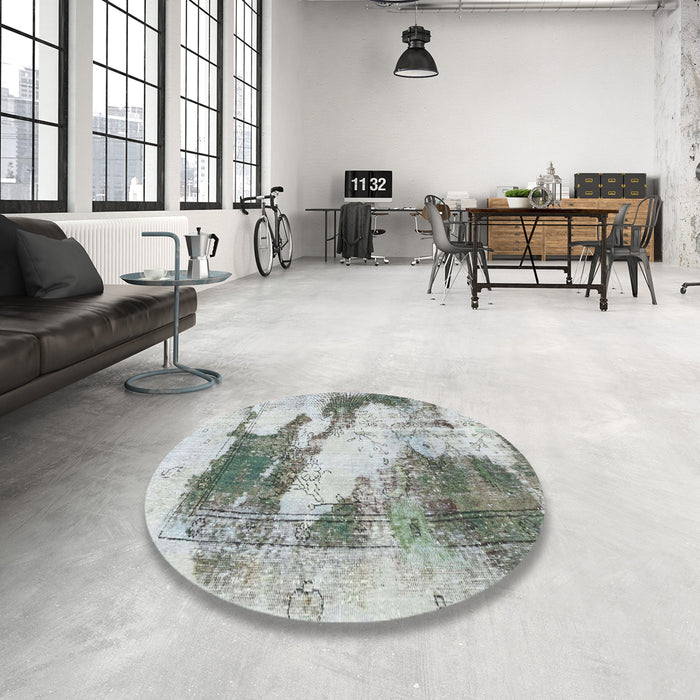 Round Abstract Light Gray Modern Rug in a Office, abs1935