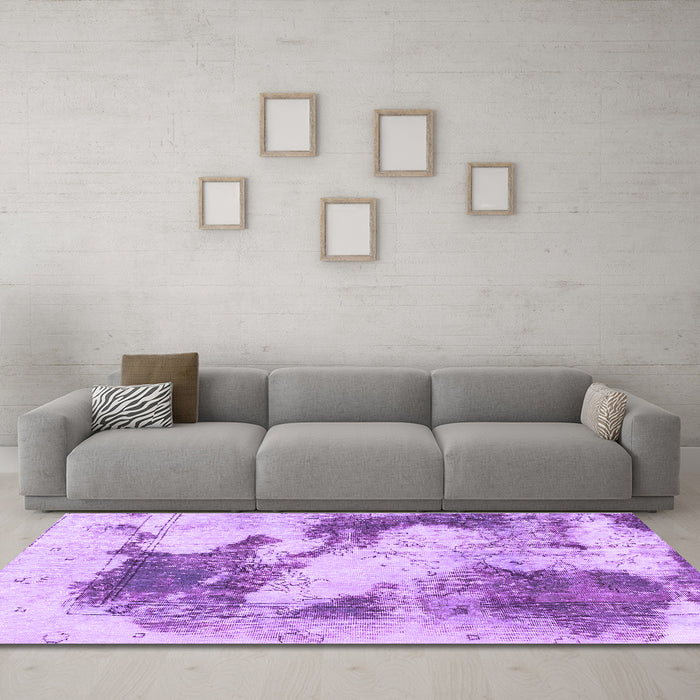 Machine Washable Abstract Purple Modern Area Rugs in a Living Room, wshabs1935pur