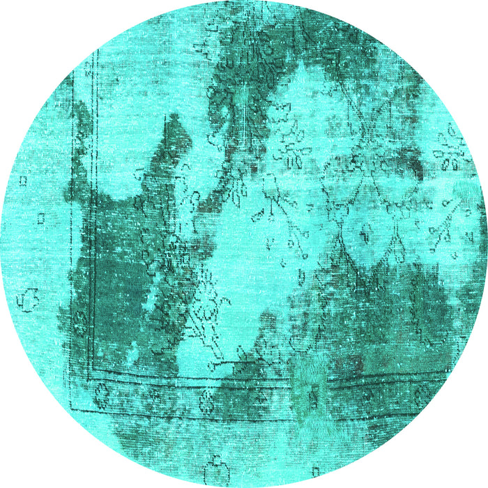 Round Abstract Turquoise Modern Rug, abs1935turq