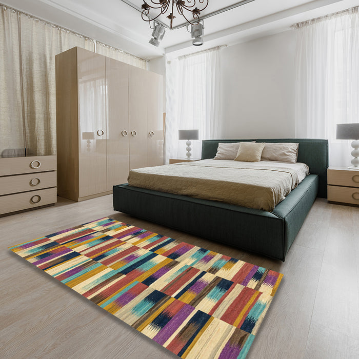 Abstract Chestnut Brown Modern Rug in a Bedroom, abs1936
