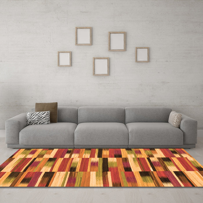 Machine Washable Abstract Orange Modern Area Rugs in a Living Room, wshabs1936org