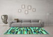 Machine Washable Abstract Turquoise Modern Area Rugs in a Living Room,, wshabs1936turq