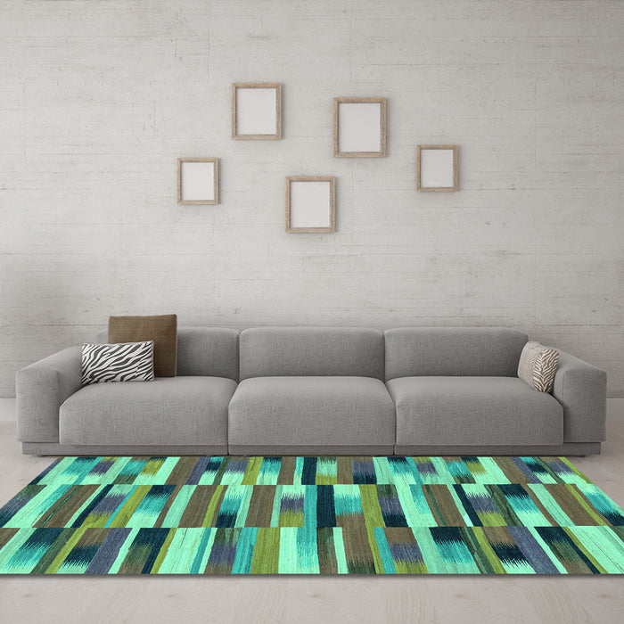 Machine Washable Abstract Turquoise Modern Area Rugs in a Living Room,, wshabs1936turq