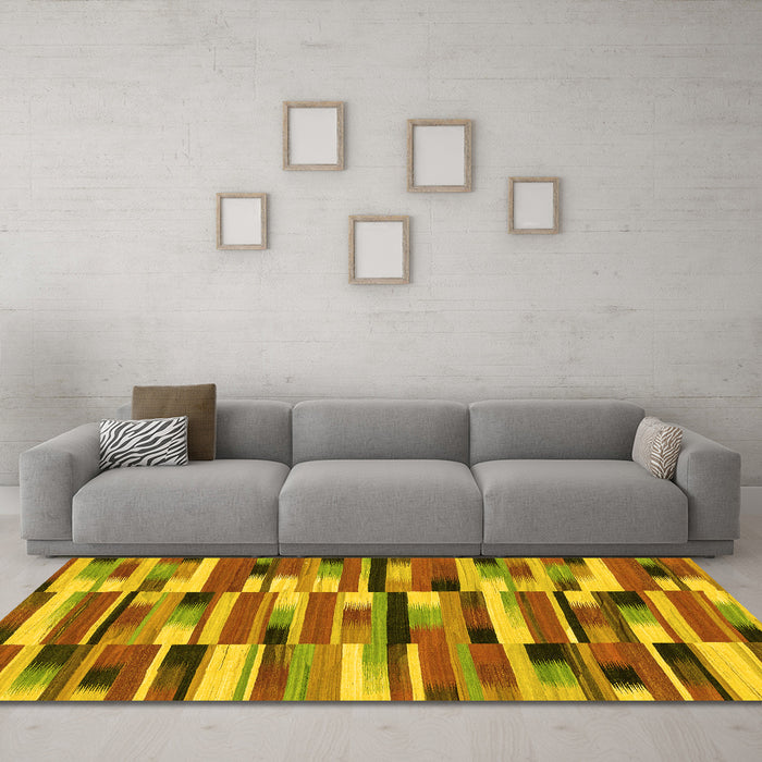 Machine Washable Abstract Yellow Modern Rug in a Living Room, wshabs1936yw