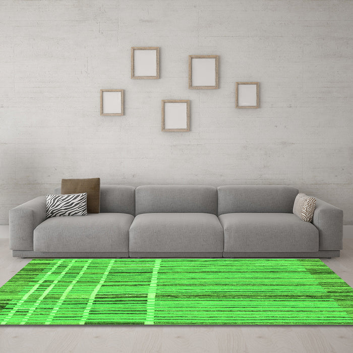 Machine Washable Abstract Green Modern Area Rugs in a Living Room,, wshabs1939grn