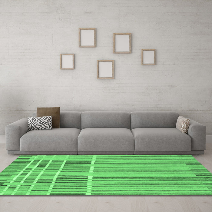 Machine Washable Abstract Emerald Green Modern Area Rugs in a Living Room,, wshabs1939emgrn