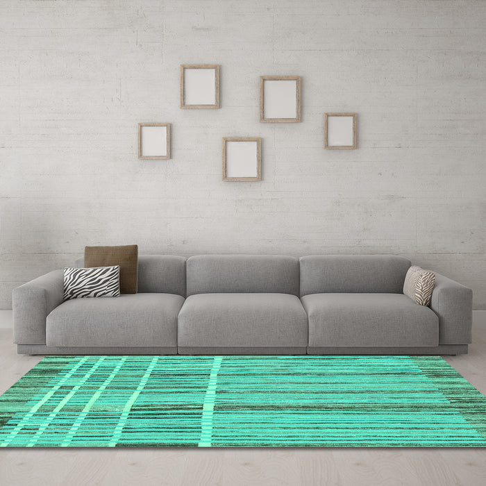 Machine Washable Abstract Turquoise Modern Area Rugs in a Living Room,, wshabs1939turq