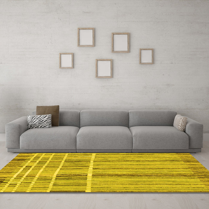 Machine Washable Abstract Yellow Modern Rug in a Living Room, wshabs1939yw