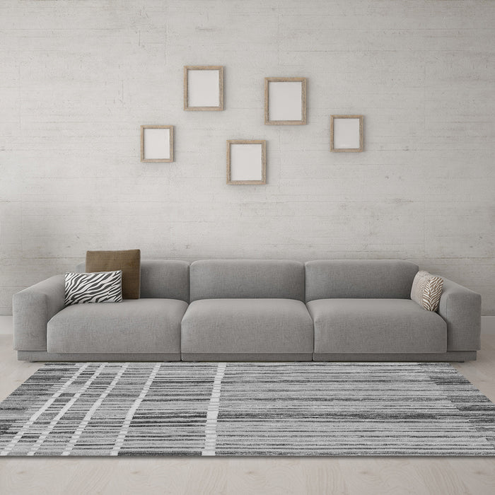 Machine Washable Abstract Gray Modern Rug in a Living Room,, wshabs1939gry