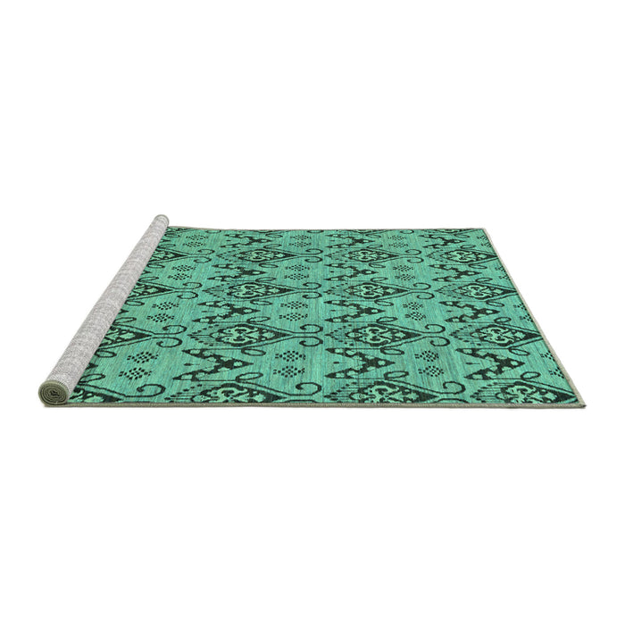 Sideview of Machine Washable Abstract Turquoise Modern Area Rugs, wshabs193turq