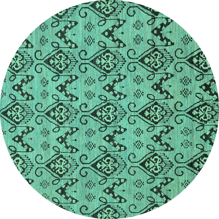 Round Abstract Turquoise Modern Rug, abs193turq