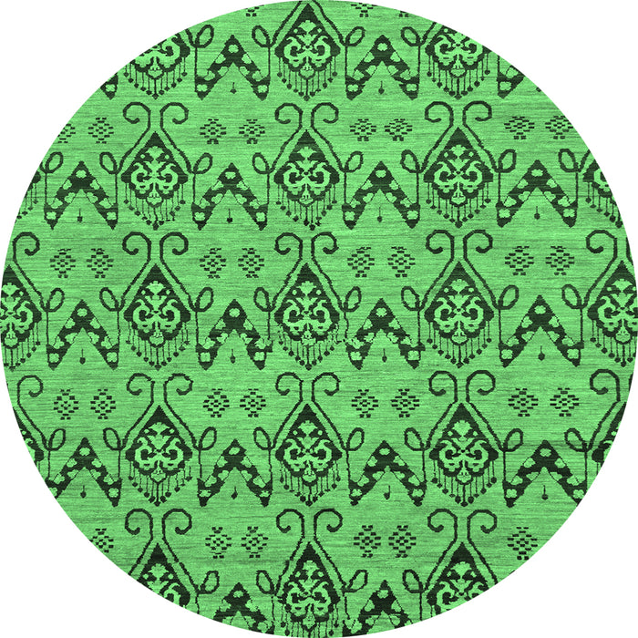 Round Machine Washable Abstract Emerald Green Modern Area Rugs, wshabs193emgrn