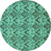 Round Machine Washable Abstract Turquoise Modern Area Rugs, wshabs193turq