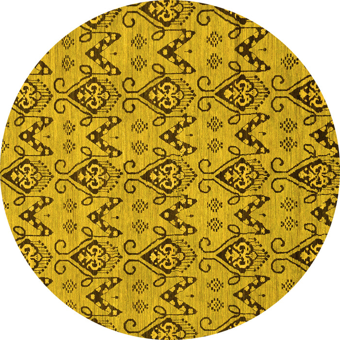Round Machine Washable Abstract Yellow Modern Rug, wshabs193yw