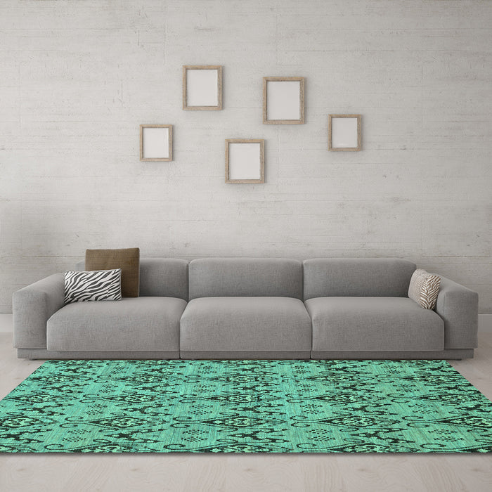 Machine Washable Abstract Turquoise Modern Area Rugs in a Living Room,, wshabs193turq