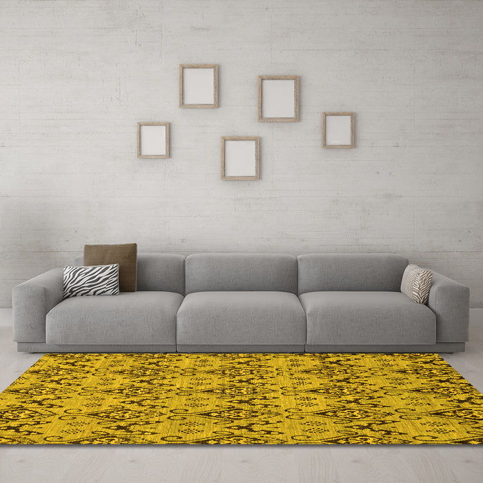 Machine Washable Abstract Yellow Modern Rug in a Living Room, wshabs193yw