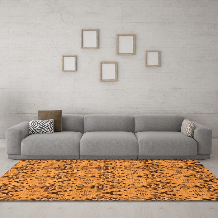 Machine Washable Abstract Orange Modern Area Rugs in a Living Room, wshabs193org