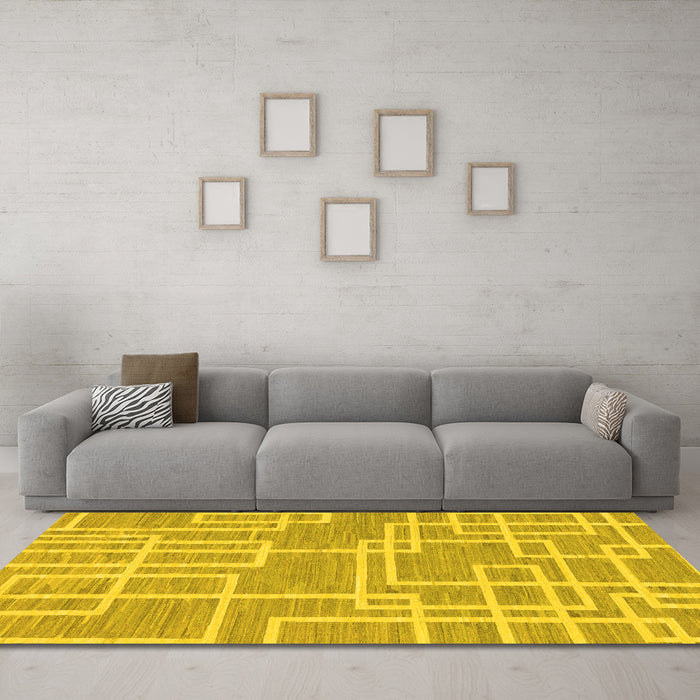 Machine Washable Abstract Yellow Modern Rug in a Living Room, wshabs1940yw
