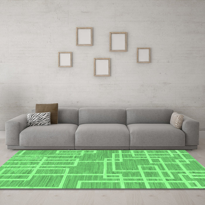 Machine Washable Abstract Emerald Green Modern Area Rugs in a Living Room,, wshabs1940emgrn