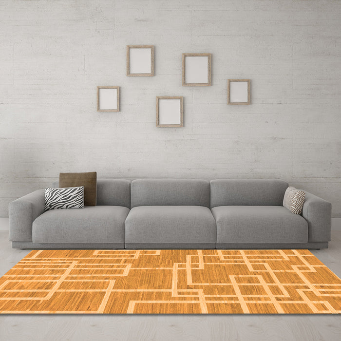 Machine Washable Abstract Orange Modern Area Rugs in a Living Room, wshabs1940org