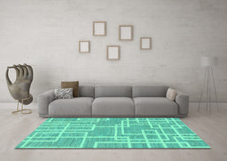 Machine Washable Abstract Turquoise Modern Area Rugs in a Living Room,, wshabs1940turq