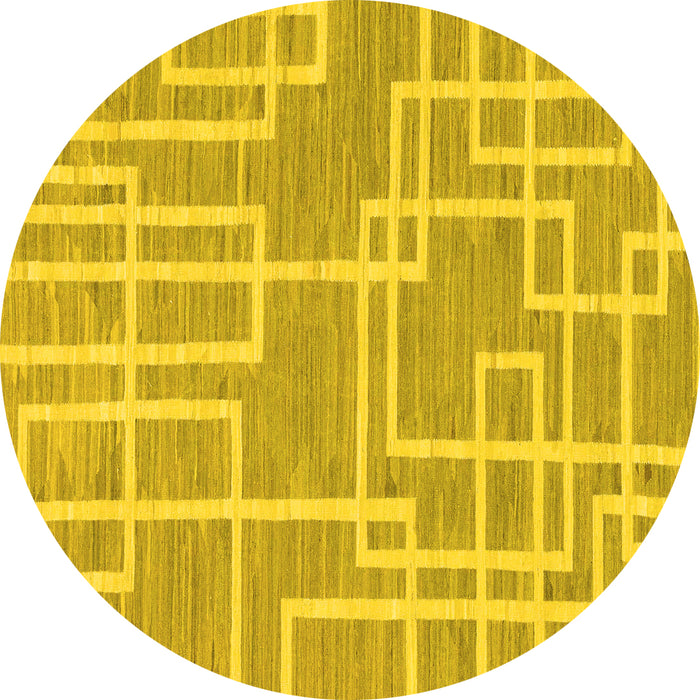 Round Abstract Yellow Modern Rug, abs1940yw