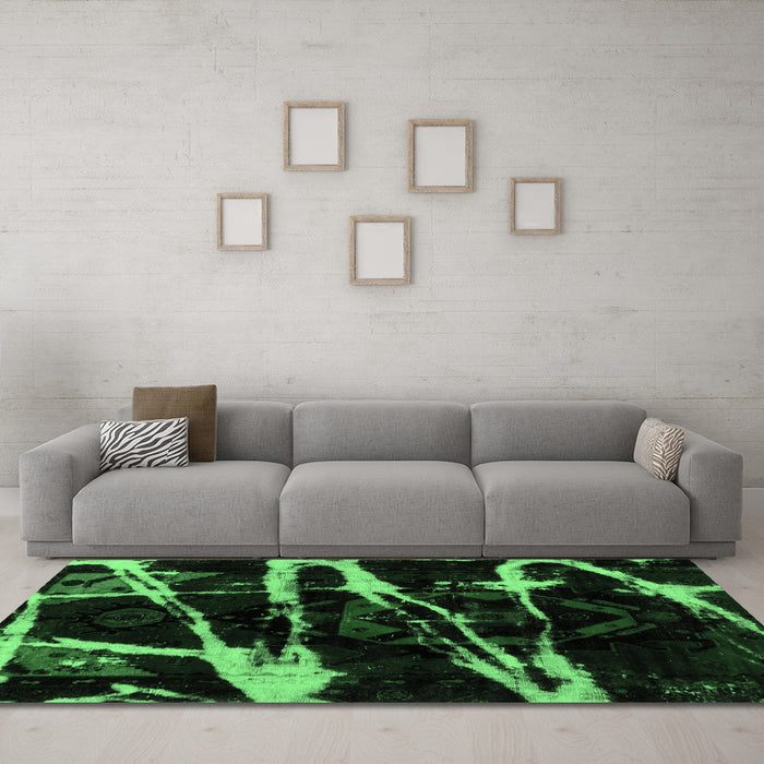 Machine Washable Abstract Emerald Green Modern Area Rugs in a Living Room,, wshabs1941emgrn