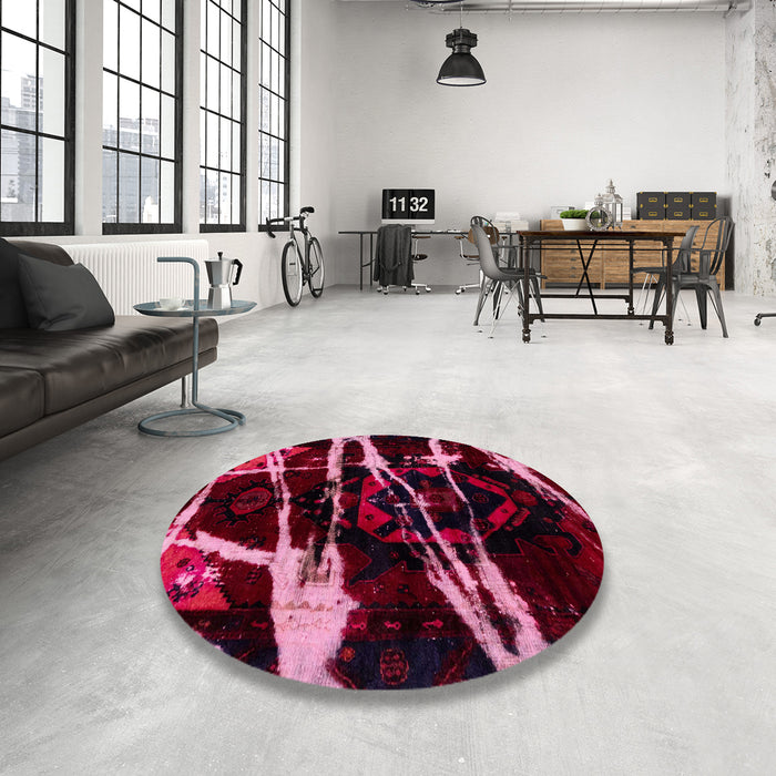 Round Machine Washable Abstract Red Wine or Wine Red Rug in a Office, wshabs1941