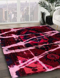 Abstract Wine Red Modern Rug in Family Room, abs1941