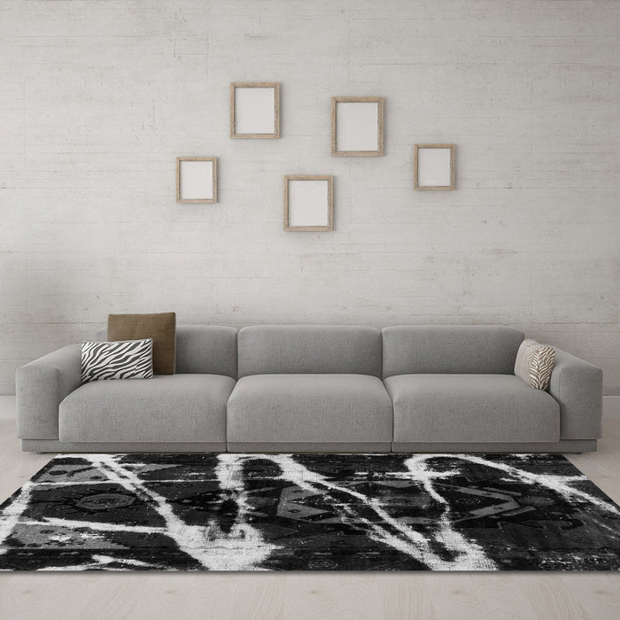 Machine Washable Abstract Gray Modern Rug in a Living Room,, wshabs1941gry