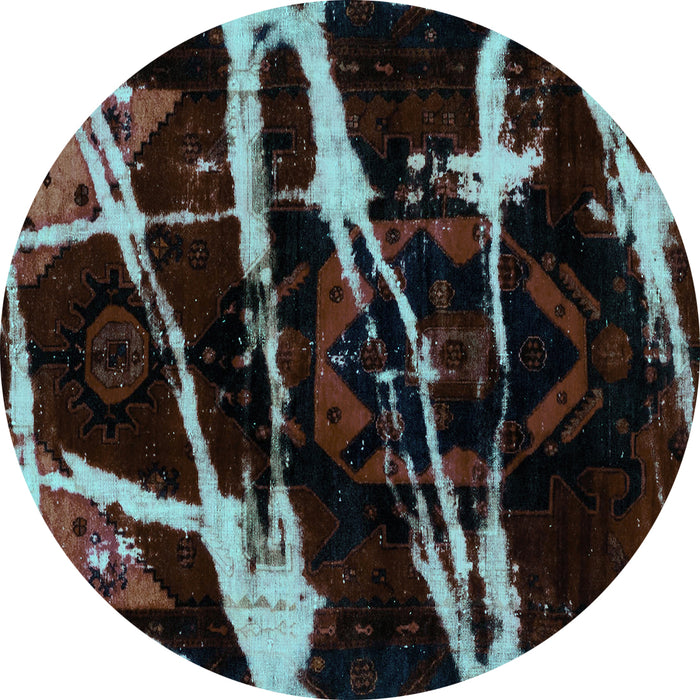 Round Abstract Turquoise Modern Rug, abs1941turq