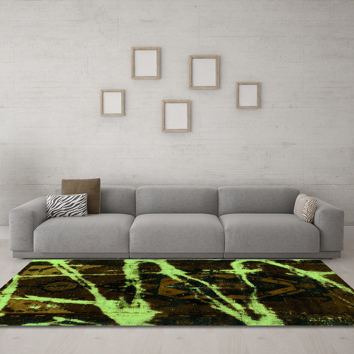 Machine Washable Abstract Green Modern Area Rugs in a Living Room,, wshabs1941grn