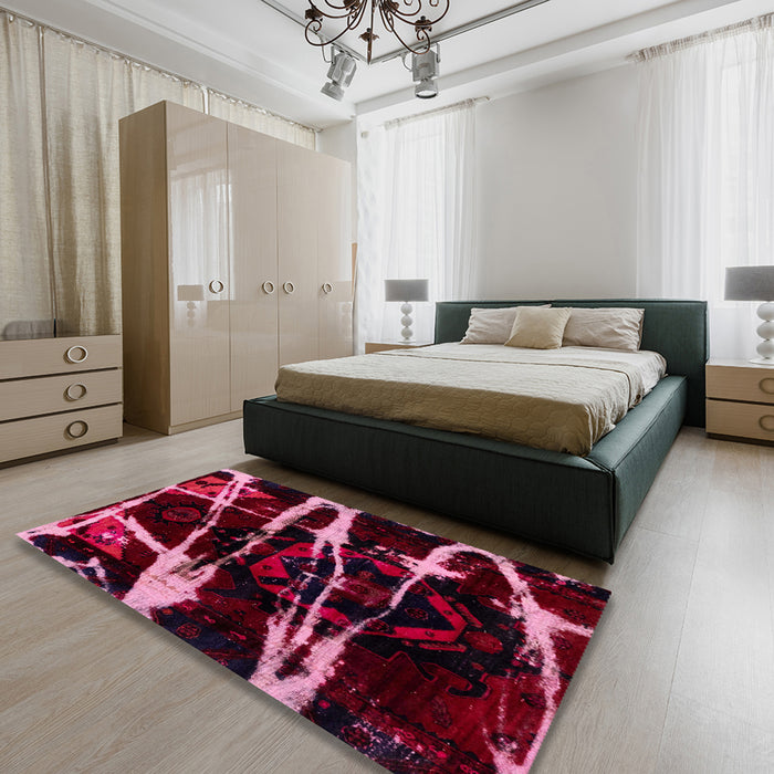 Machine Washable Abstract Red Wine or Wine Red Rug in a Bedroom, wshabs1941