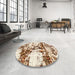 Round Machine Washable Abstract Light Brown Rug in a Office, wshabs1942