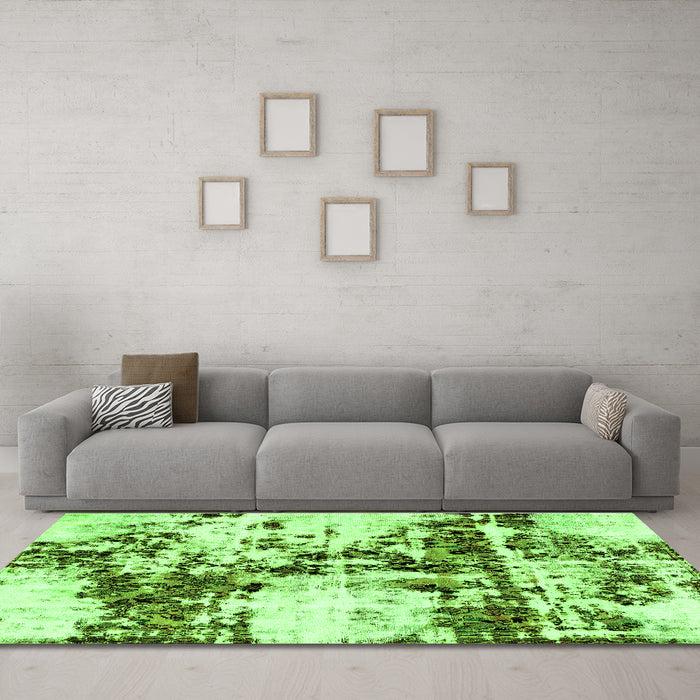 Machine Washable Abstract Green Modern Area Rugs in a Living Room,, wshabs1942grn