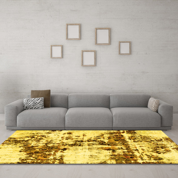 Machine Washable Abstract Yellow Modern Rug in a Living Room, wshabs1942yw