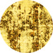 Round Abstract Yellow Modern Rug, abs1942yw