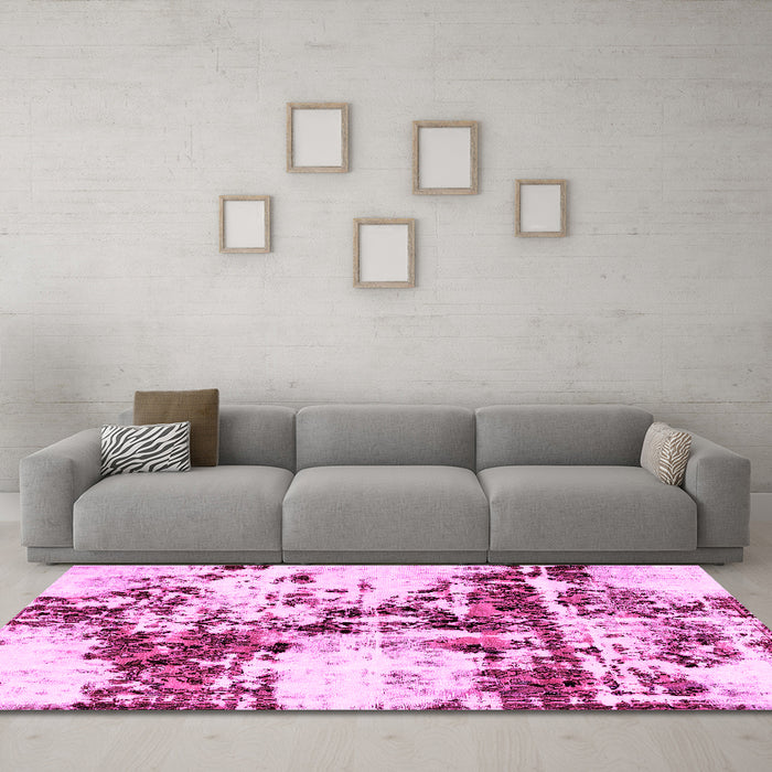 Machine Washable Abstract Pink Modern Rug in a Living Room, wshabs1942pnk