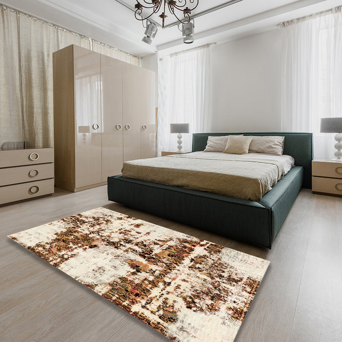 Machine Washable Abstract Light Brown Rug in a Bedroom, wshabs1942