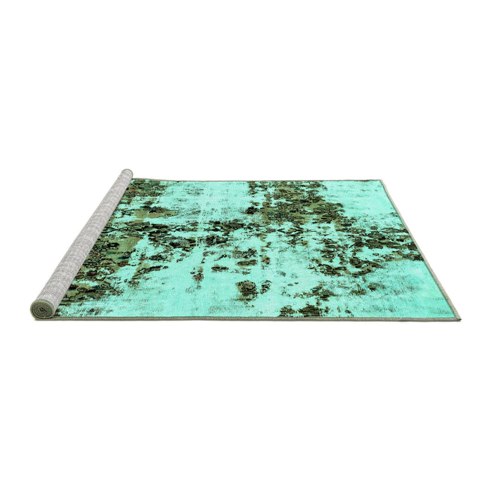 Sideview of Machine Washable Abstract Turquoise Modern Area Rugs, wshabs1942turq