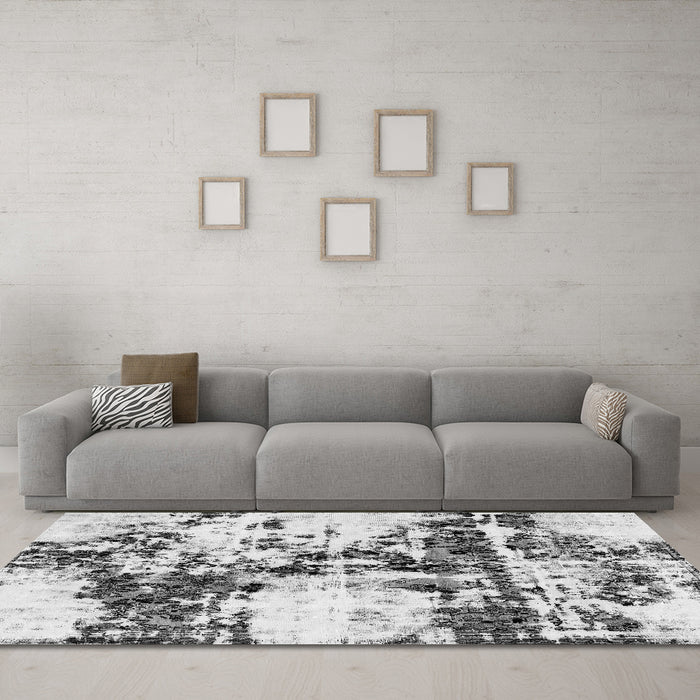 Machine Washable Abstract Gray Modern Rug in a Living Room,, wshabs1942gry