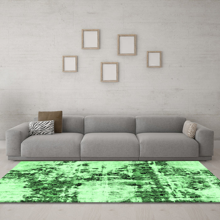 Machine Washable Abstract Emerald Green Modern Area Rugs in a Living Room,, wshabs1942emgrn