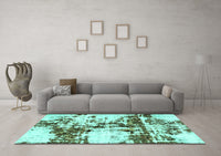 Machine Washable Abstract Turquoise Modern Rug, wshabs1942turq