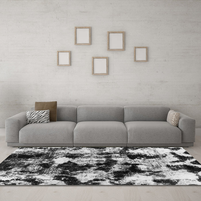 Machine Washable Abstract Gray Modern Rug in a Living Room,, wshabs1943gry