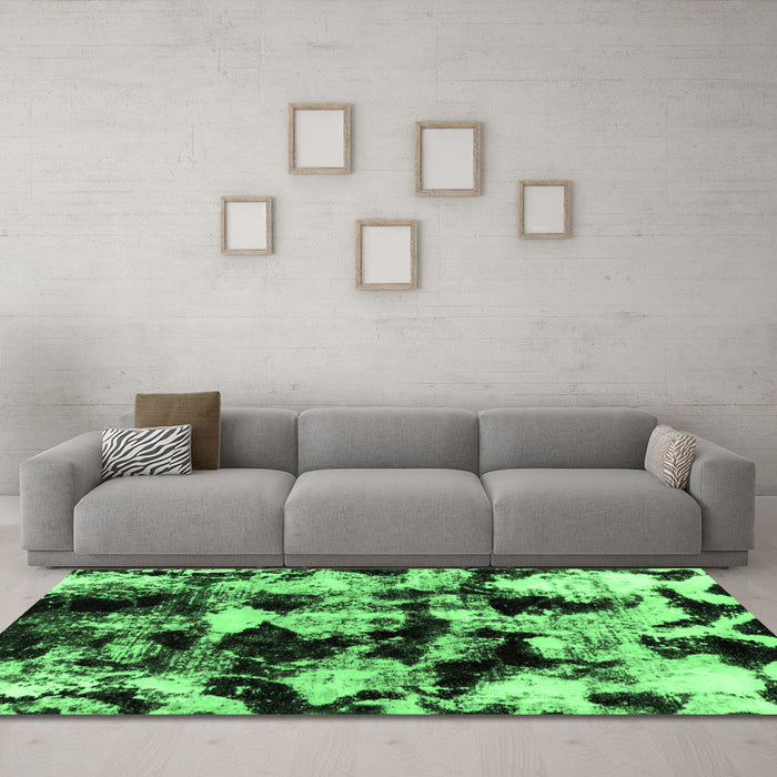 Machine Washable Abstract Emerald Green Modern Area Rugs in a Living Room,, wshabs1943emgrn