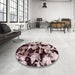 Round Machine Washable Abstract Vermilion Red Rug in a Office, wshabs1943