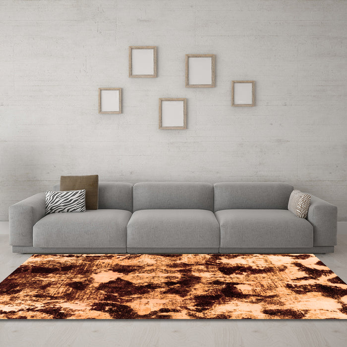 Machine Washable Abstract Orange Modern Area Rugs in a Living Room, wshabs1943org